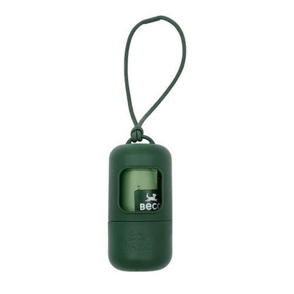 A green cylinder-shaped dog poop bag holder