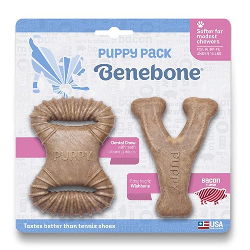 A wishbone-shaped and flat-shaped with cleaning edges dog chew toys in its package
