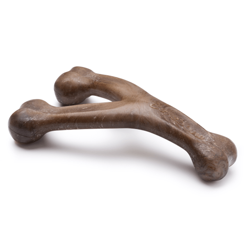 A wishbone-shaped dog chew toy 