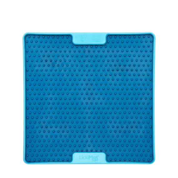 A turquoise square hard case rubber mat with small numbs inside.