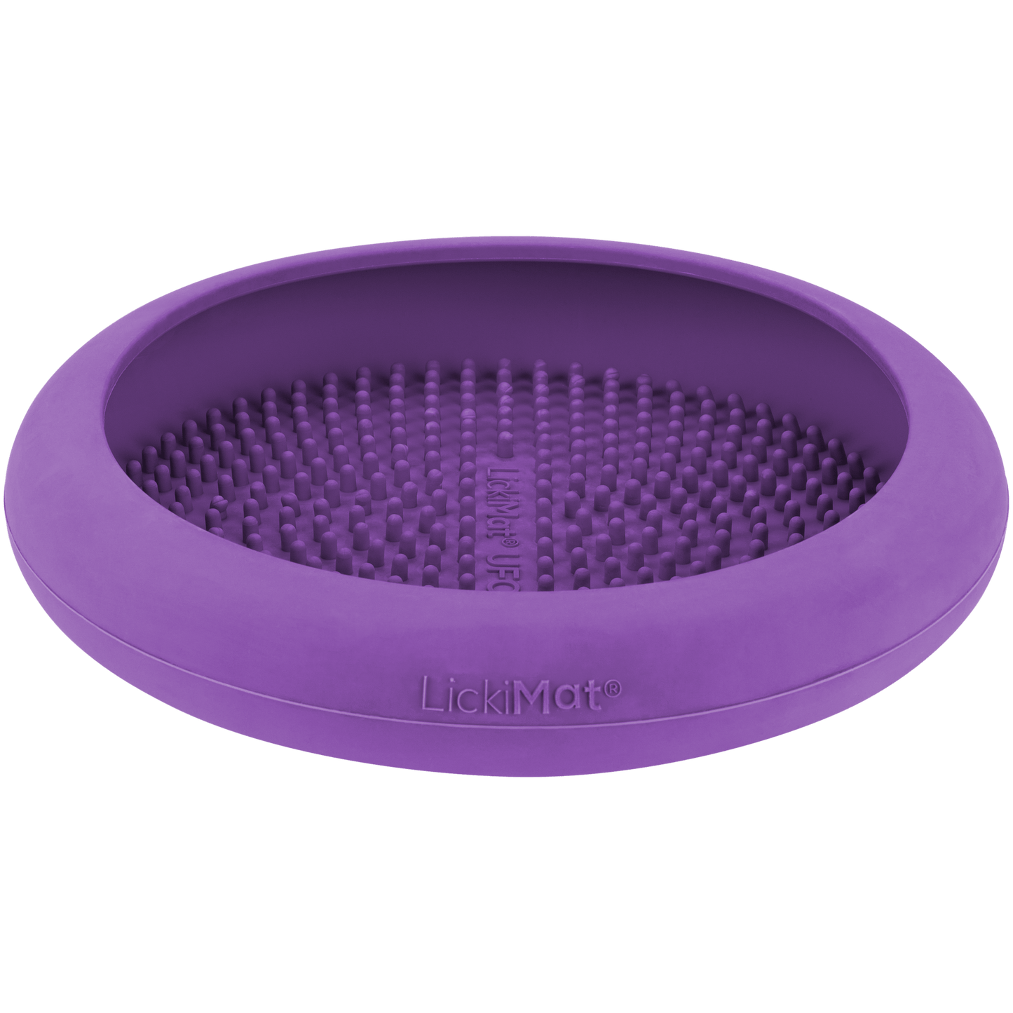 A purple rubber bowl with numbs inside.