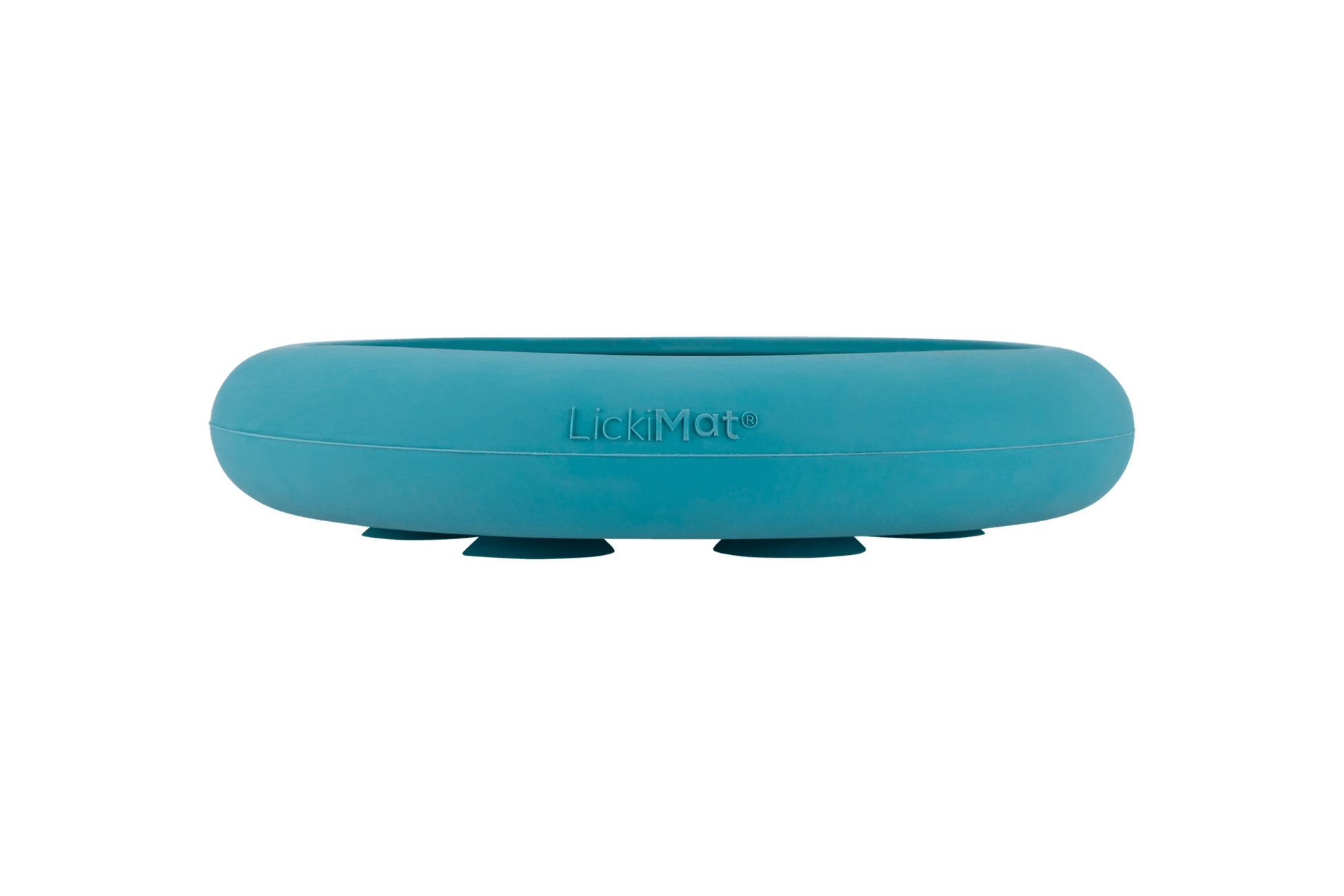 A turquoise rubber bowl showing its raised edge.