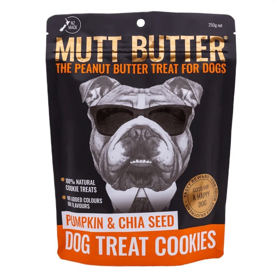Bulldog on a packet of Mutt Butter cookie treats