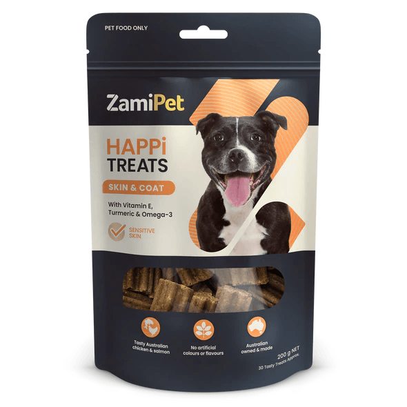 A packet of Skin and Coat Dog Treats with Staffie on the packet