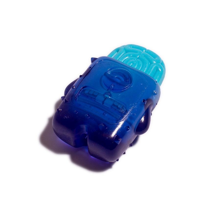 ZeeDog Brain Freeze blue chew toy with brains on top with the product laying flat
